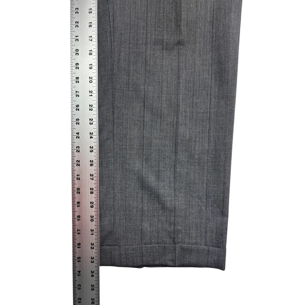vtg 90s Tom James 46L 37x34 Gray Pinstripe 2pc Pant Suit Wool USA Pleated Cuffed
